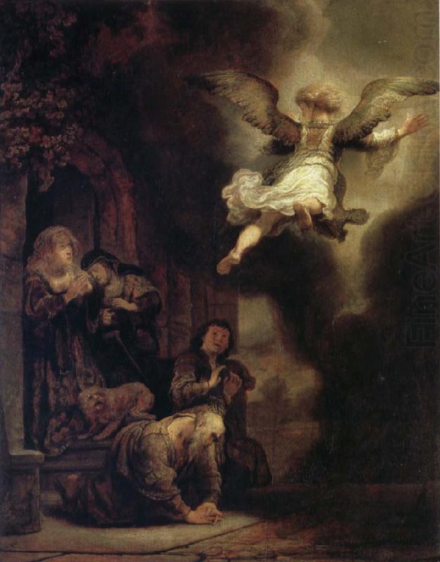 REMBRANDT Harmenszoon van Rijn The Archangel Raphael Taking Leave of the Tobit Family china oil painting image